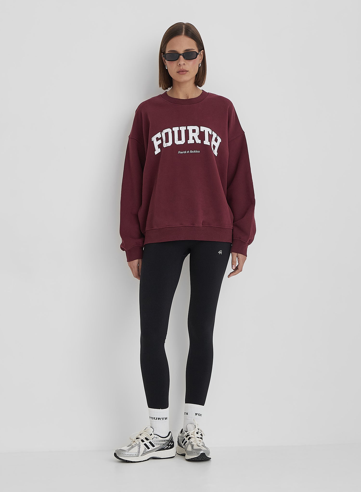 Burgundy Distressed Fourth Slogan Oversized Sweatshirt